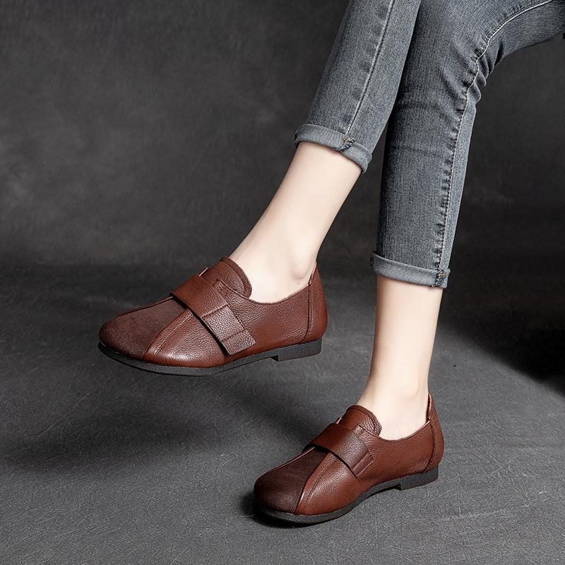 Damen Retro-leder-freizeitschuhe Mit Klettverschluss