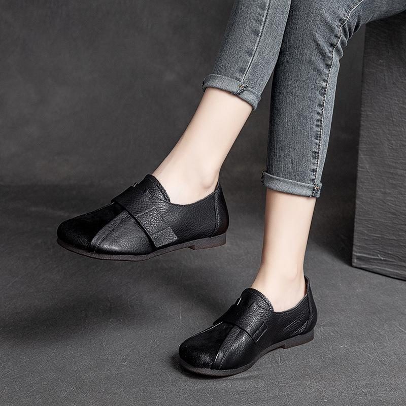 Damen Retro-leder-freizeitschuhe Mit Klettverschluss