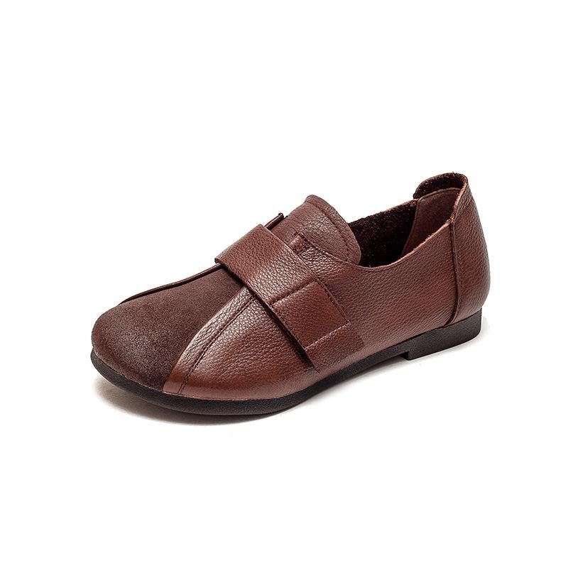 Damen Retro-leder-freizeitschuhe Mit Klettverschluss