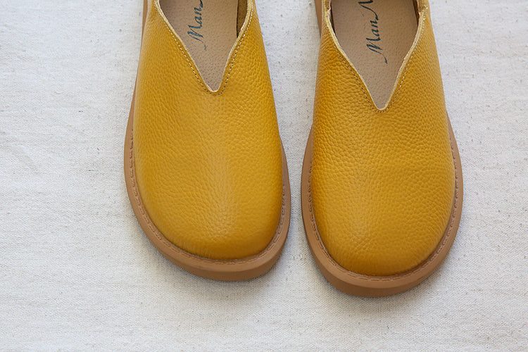 Damen Retro-slipper Aus Weichem Leder Mit Rundem Kopf