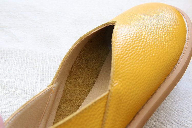 Damen Retro-slipper Aus Weichem Leder Mit Rundem Kopf