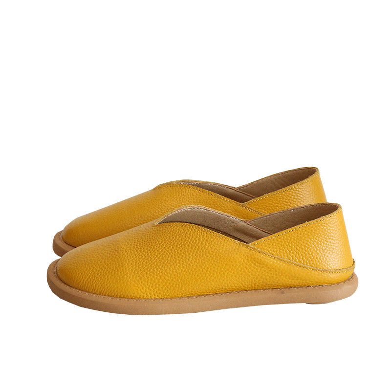 Damen Retro-slipper Aus Weichem Leder Mit Rundem Kopf