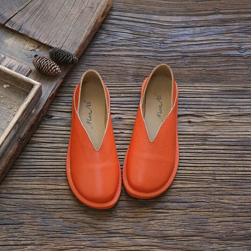 Damen Retro-slipper Aus Weichem Leder Mit Rundem Kopf