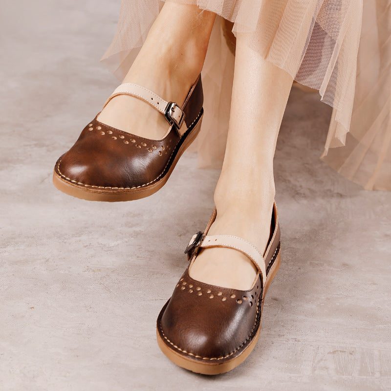 Damen Spring Hollow Leather Handmade Retro Casual Loafers