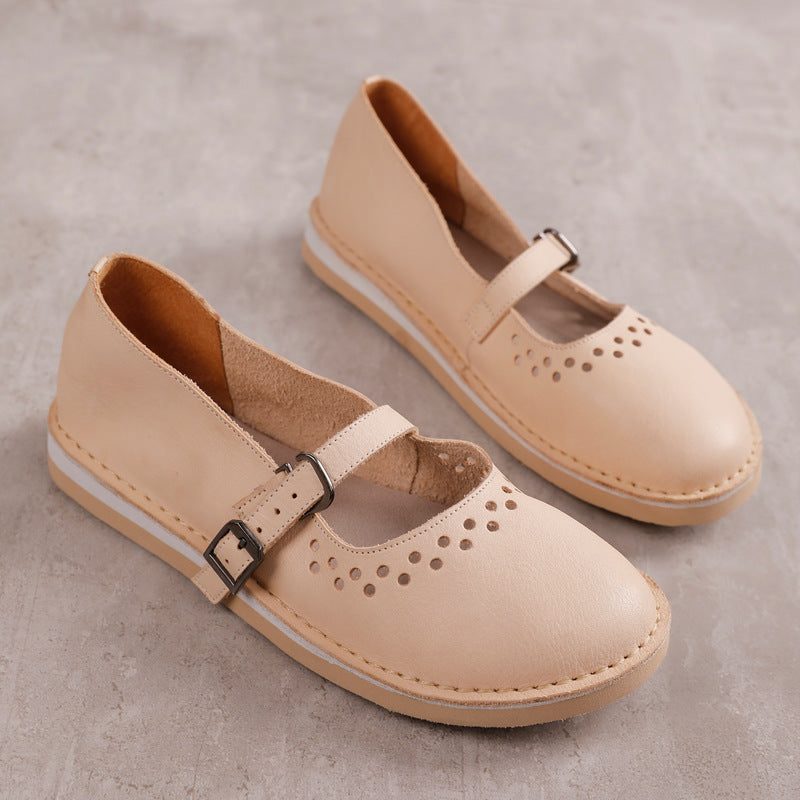 Damen Spring Hollow Leather Handmade Retro Casual Loafers