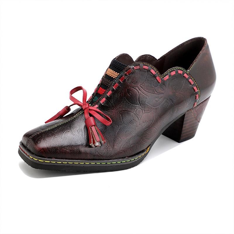 Damen Vintage Leder Bowknot Freizeitschuhe