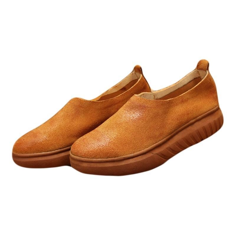 Flache Freizeitschuhe Aus Leder Im Retro-stil Mit Weichem Boden