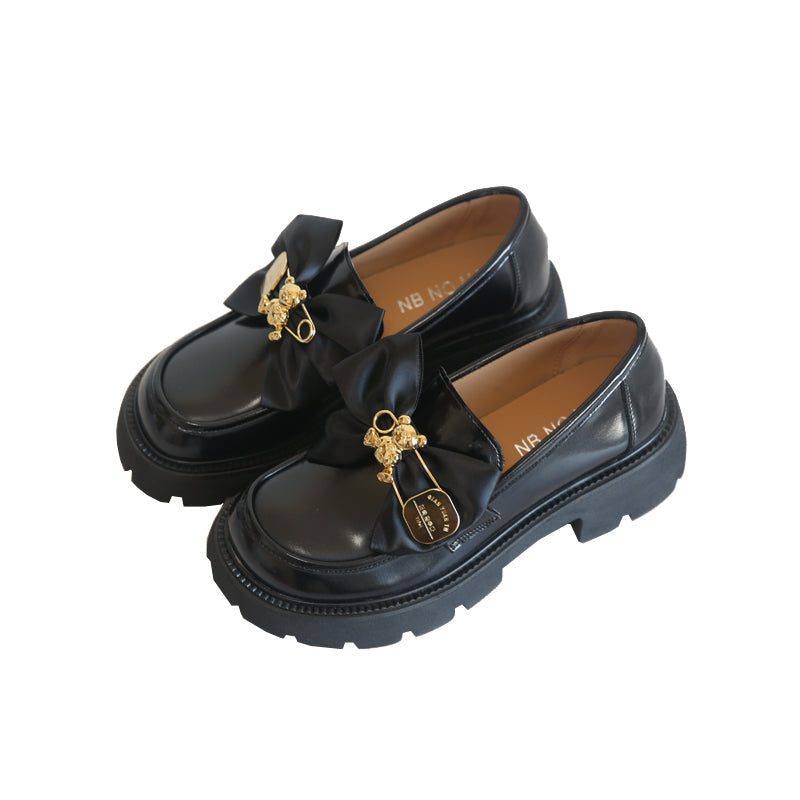 Frauen Bowknot Casual Leder Wedge Black Loafers