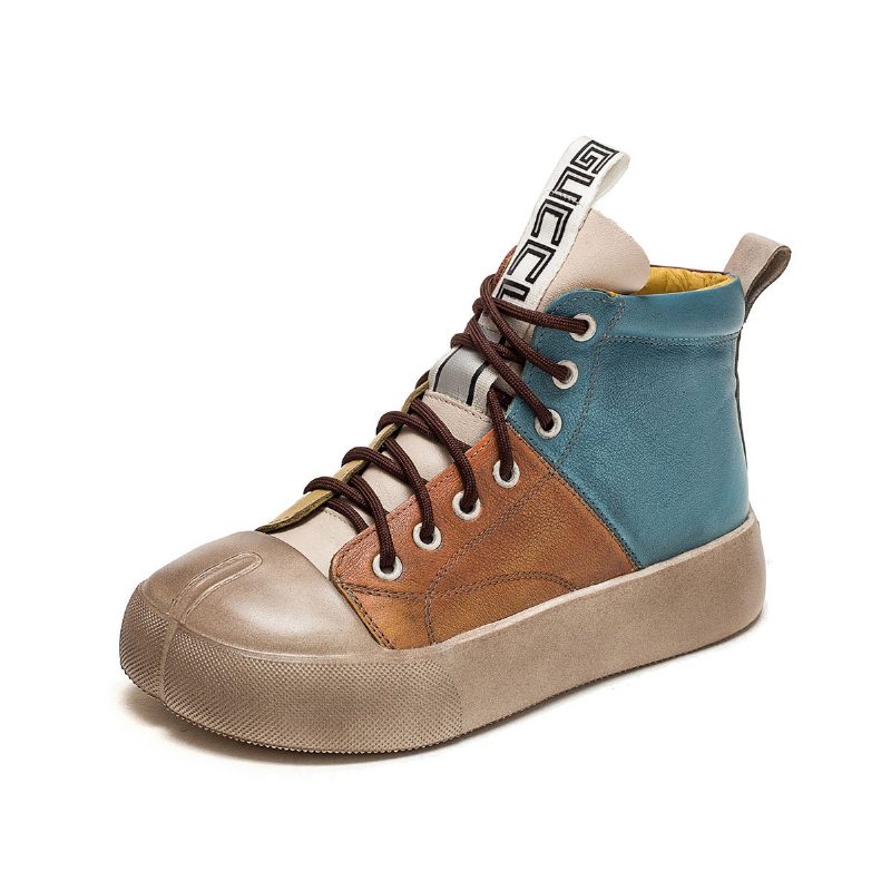 Frauen Frühling Retro Farbabstimmung Freizeitschuhe Aus Leder