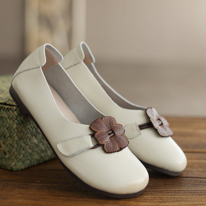 Frauen-frühlings-retro Blumensommer-leder-beiläufige Schuhe