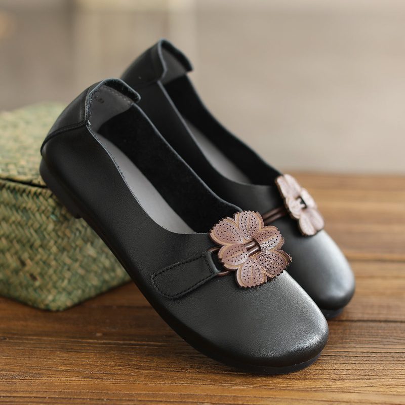 Frauen-frühlings-retro Blumensommer-leder-beiläufige Schuhe