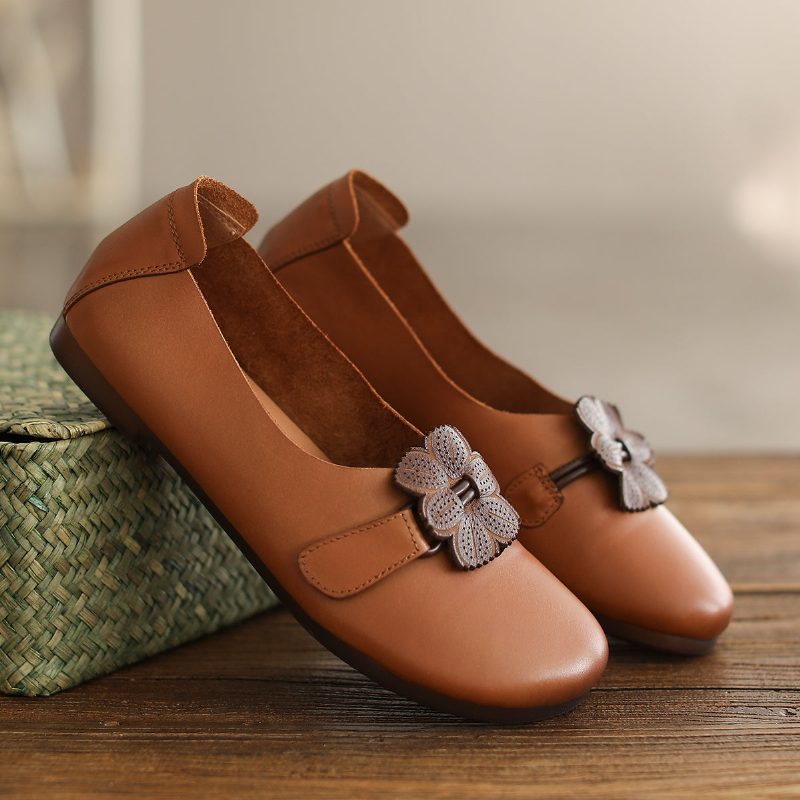 Frauen-frühlings-retro Blumensommer-leder-beiläufige Schuhe