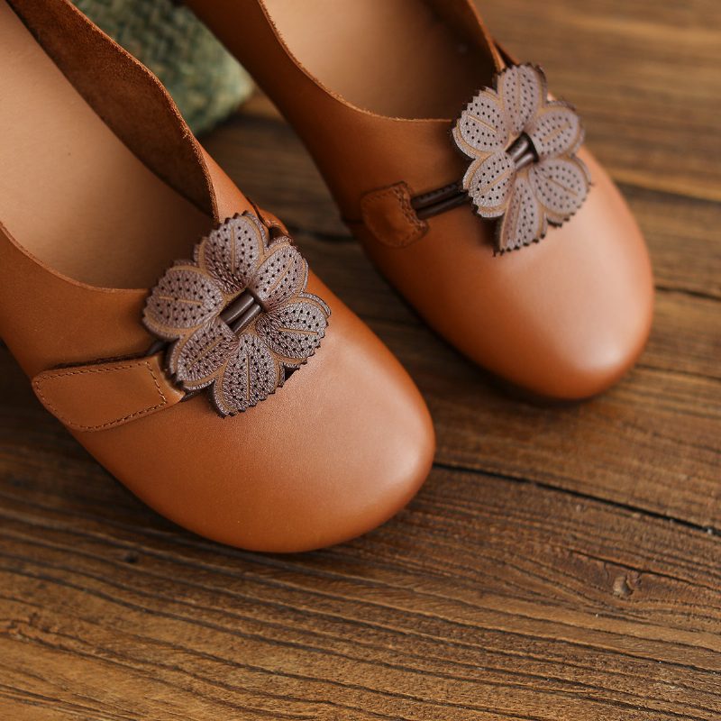 Frauen-frühlings-retro Blumensommer-leder-beiläufige Schuhe