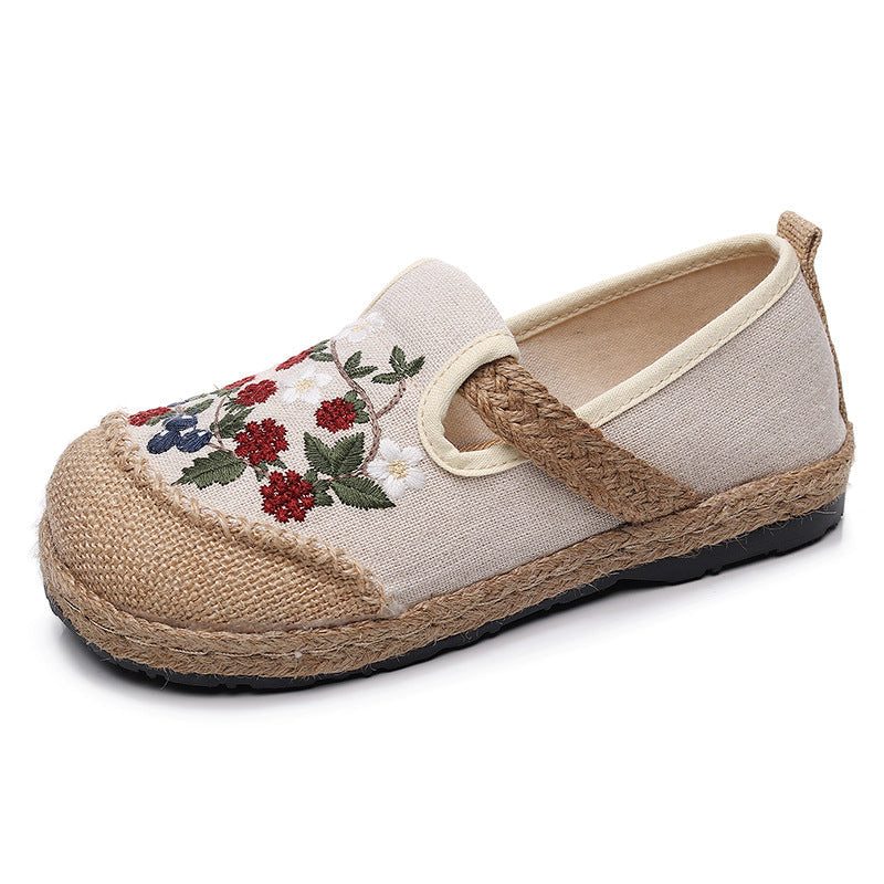 Frauen-frühlings-retro Blumenstickerei-leinen-beiläufige Schuhe