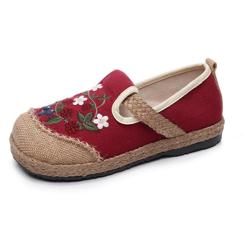 Frauen-frühlings-retro Blumenstickerei-leinen-beiläufige Schuhe