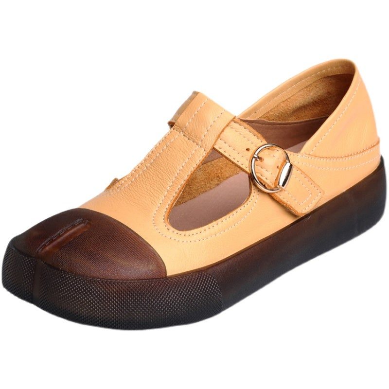 Frauen Retro Frühling Leder Klettverschluss Freizeitschuhe