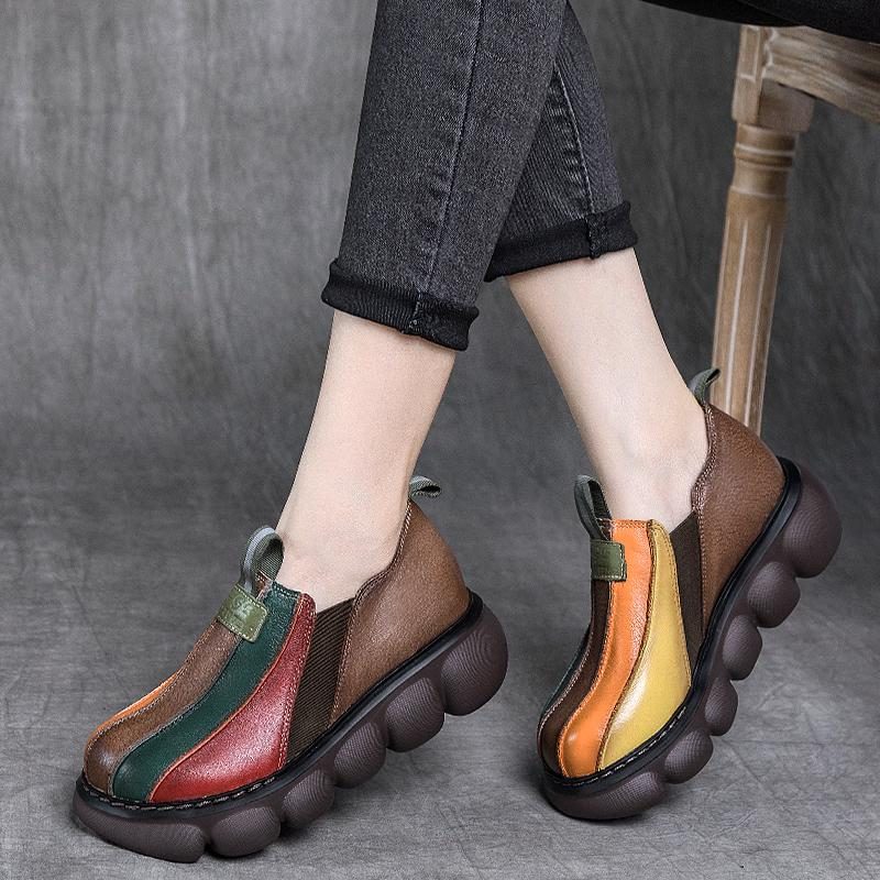 Frauen Retro Handgemachte Leder Ethnische Regenbogen Freizeitschuhe