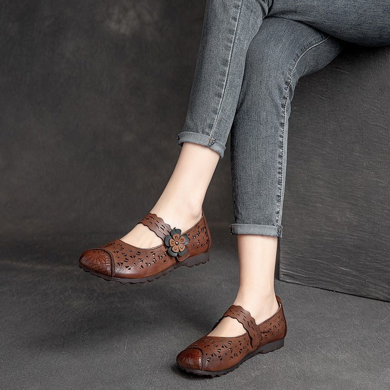 Frauen Vintage Hohle Lässige Flache Loafer Aus Leder