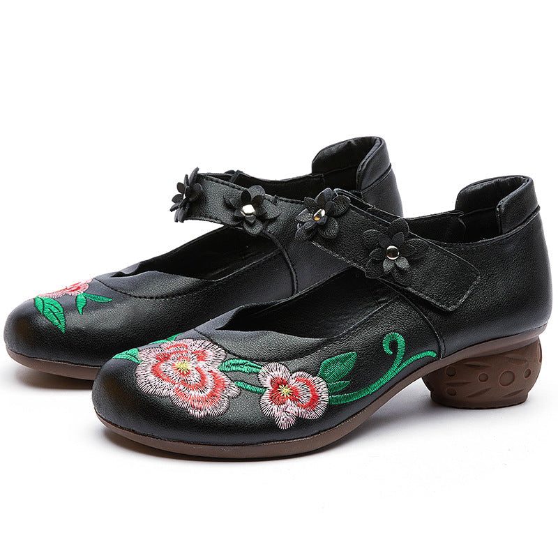 Frauen-weinlese-blumenstickerei-leder-beiläufige Schuhe