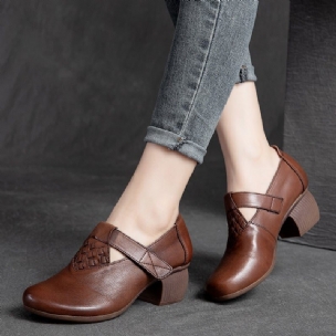 Frühling Klettband Retro Leder Loafer Mit Rundem Kopf