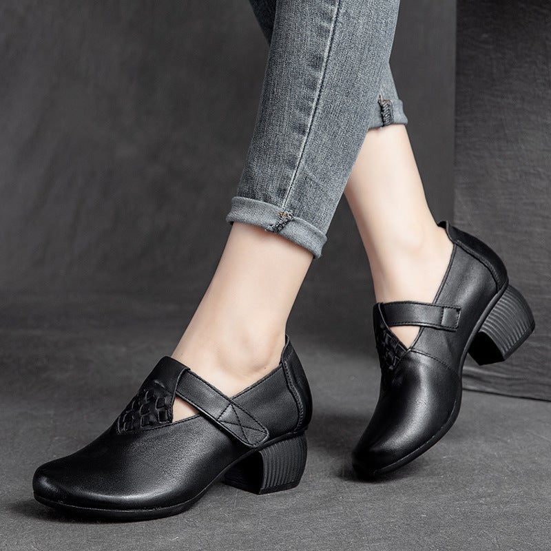 Frühling Klettband Retro Leder Loafer Mit Rundem Kopf