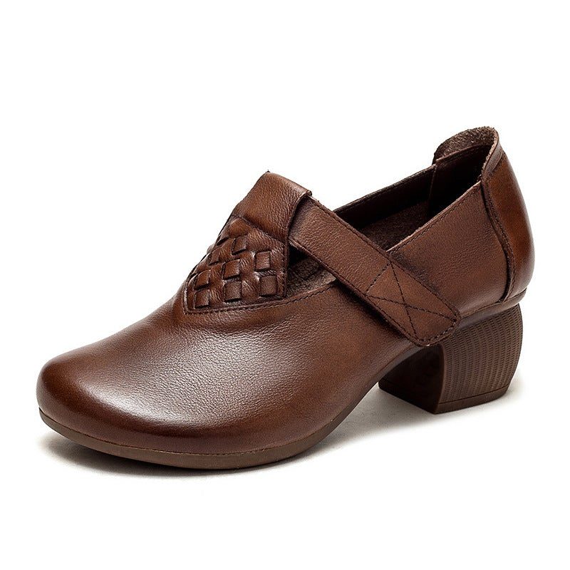 Frühling Klettband Retro Leder Loafer Mit Rundem Kopf