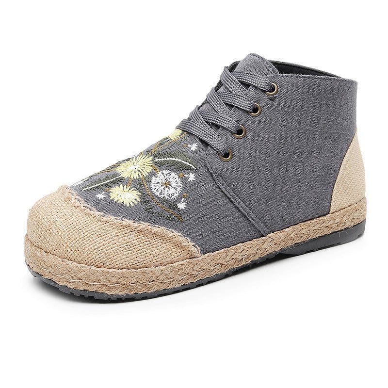 Frühlings-frauen-segeltuch-retro Blumenbeiläufige Schuhe