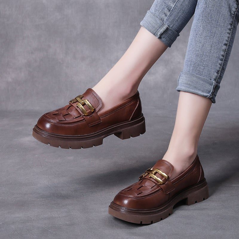 Frühlings-retro-plaid-leder-handgemachte Lässige Loafer