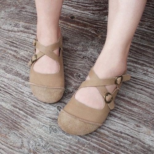 Frühlings-sommer-frauen-retro Lederklett-beiläufige Schuhe Plus Größe