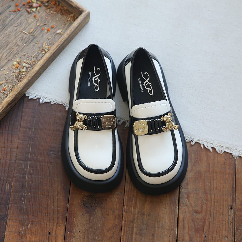 Frühlings-sommer-retro-rindsleder-rundkopf-fashion-bär-loafer