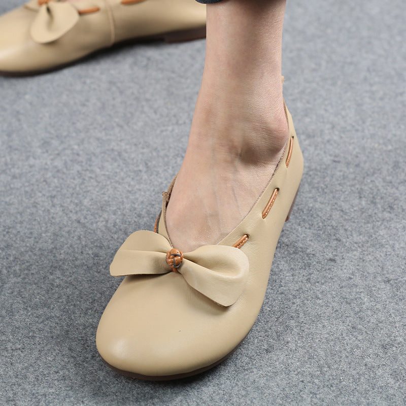 Frühlings-sommer-weinlese-frauen-lederne Bowknot-beiläufige Schuhe