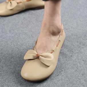 Frühlings-sommer-weinlese-frauen-lederne Bowknot-beiläufige Schuhe