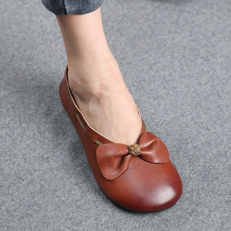 Frühlings-sommer-weinlese-frauen-lederne Bowknot-beiläufige Schuhe