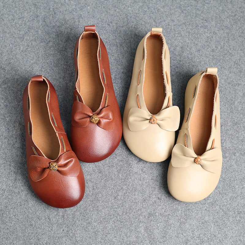 Frühlings-sommer-weinlese-frauen-lederne Bowknot-beiläufige Schuhe