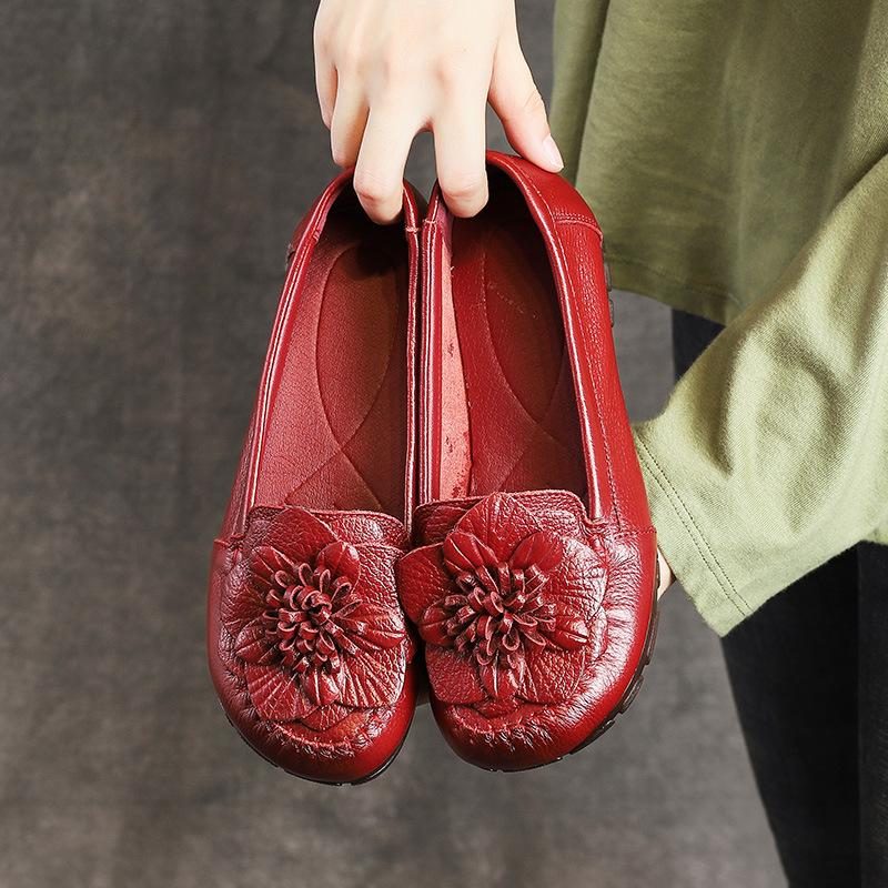 Herbstliche Flache Retro-leder-freizeitschuhe Mit Blumenmuster