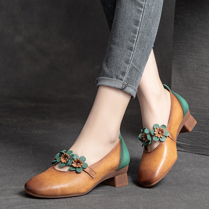 Lässige Loafer Mit Blumenmuster Im Retro-stil Aus Leder Im Sommer