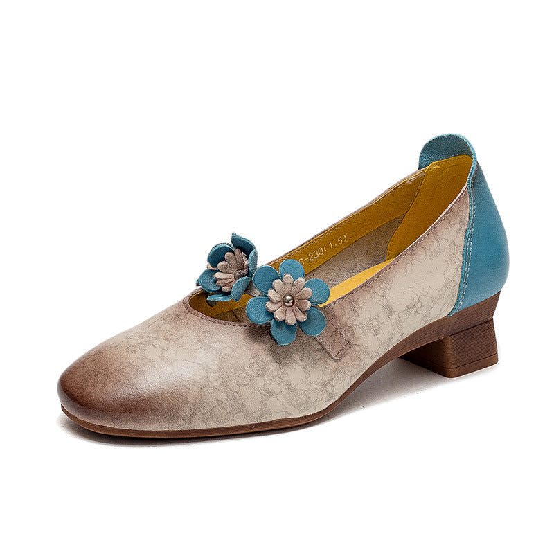 Lässige Loafer Mit Blumenmuster Im Retro-stil Aus Leder Im Sommer