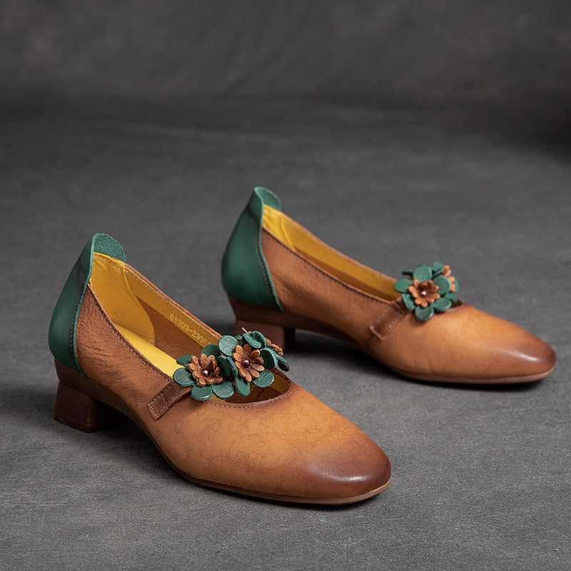 Lässige Loafer Mit Blumenmuster Im Retro-stil Aus Leder Im Sommer