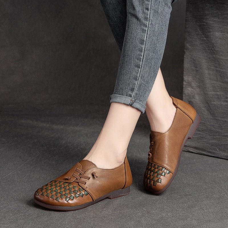 Lässige Sommer-leder-retro-flat-loafer