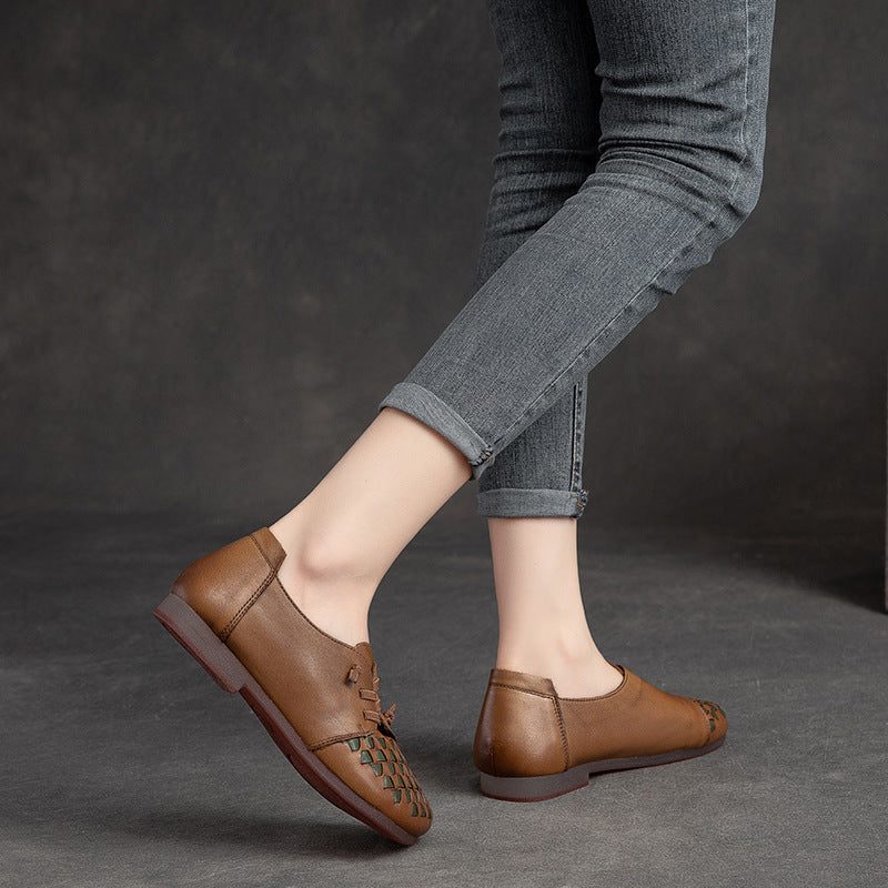 Lässige Sommer-leder-retro-flat-loafer