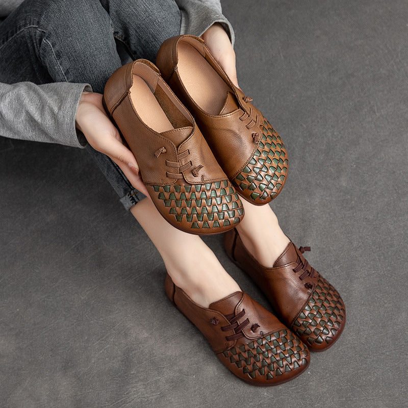 Lässige Sommer-leder-retro-flat-loafer