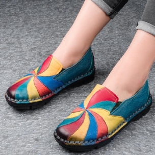 Mehrfarbige Windmühlen-leder-slip-on-handgemachte Flache Loafer Im Retro-stil