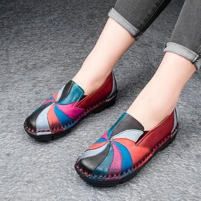 Mehrfarbige Windmühlen-leder-slip-on-handgemachte Flache Loafer Im Retro-stil