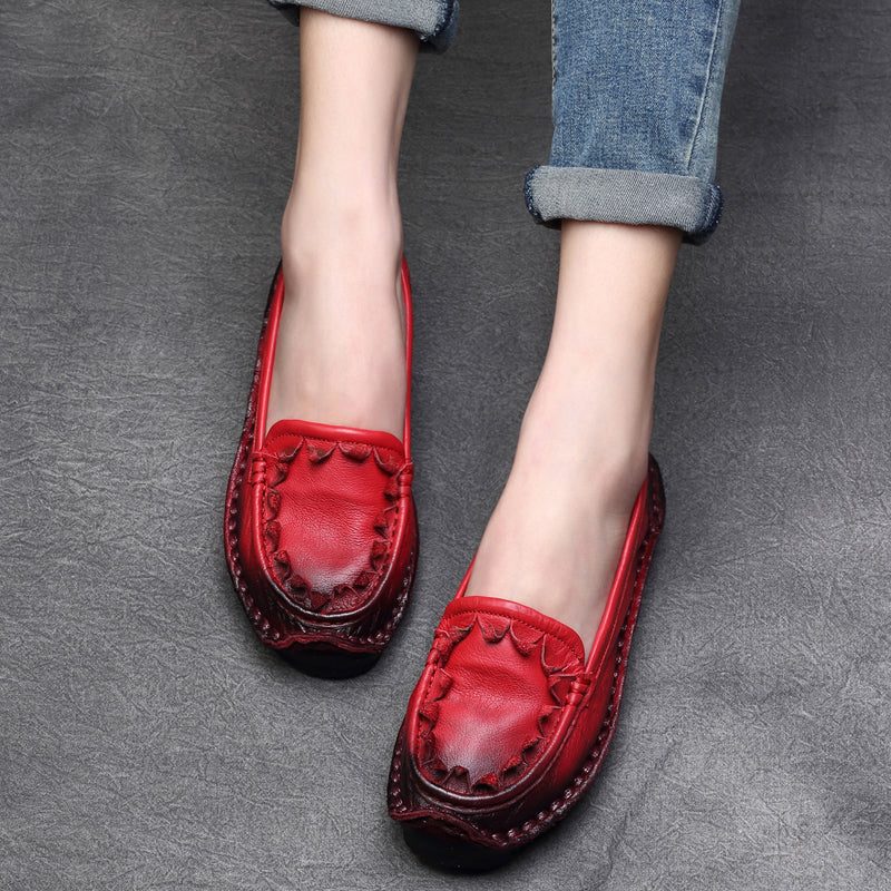 Plus Size Damen Frühling Sommer Retro Leder Loafer