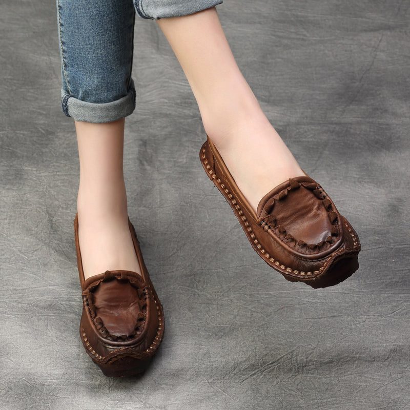 Plus Size Damen Frühling Sommer Retro Leder Loafer