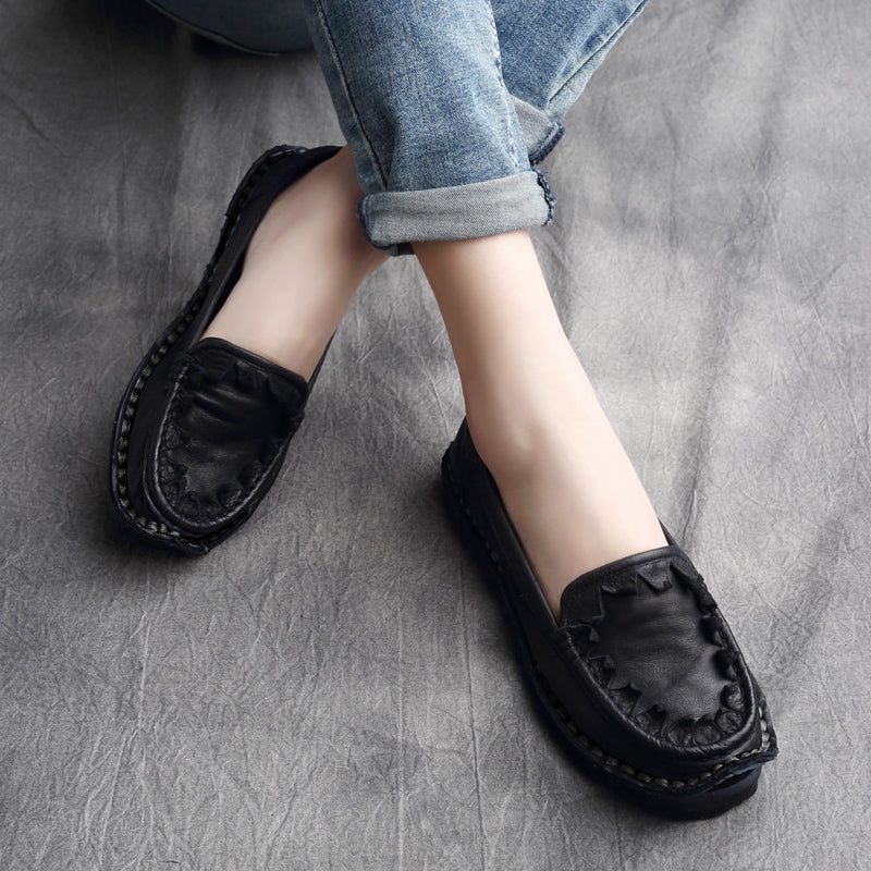 Plus Size Damen Frühling Sommer Retro Leder Loafer