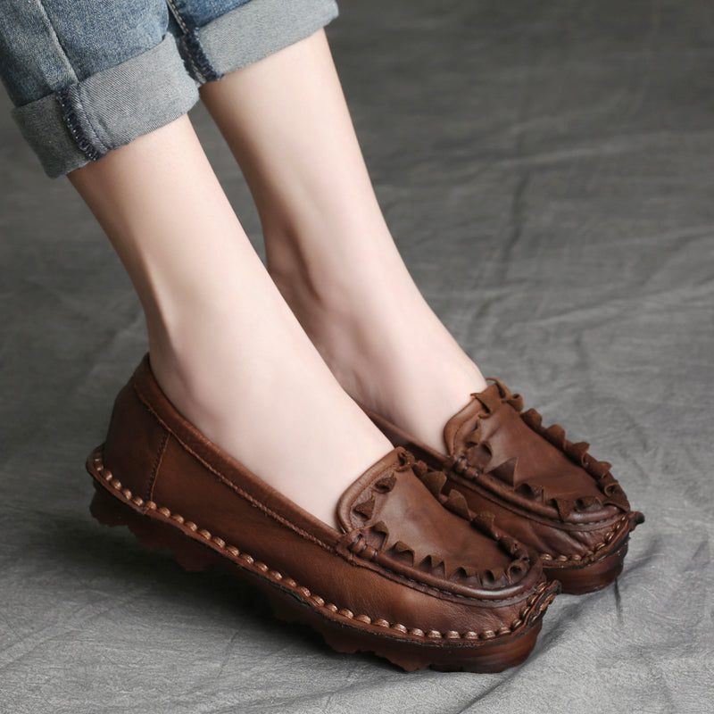 Plus Size Damen Frühling Sommer Retro Leder Loafer