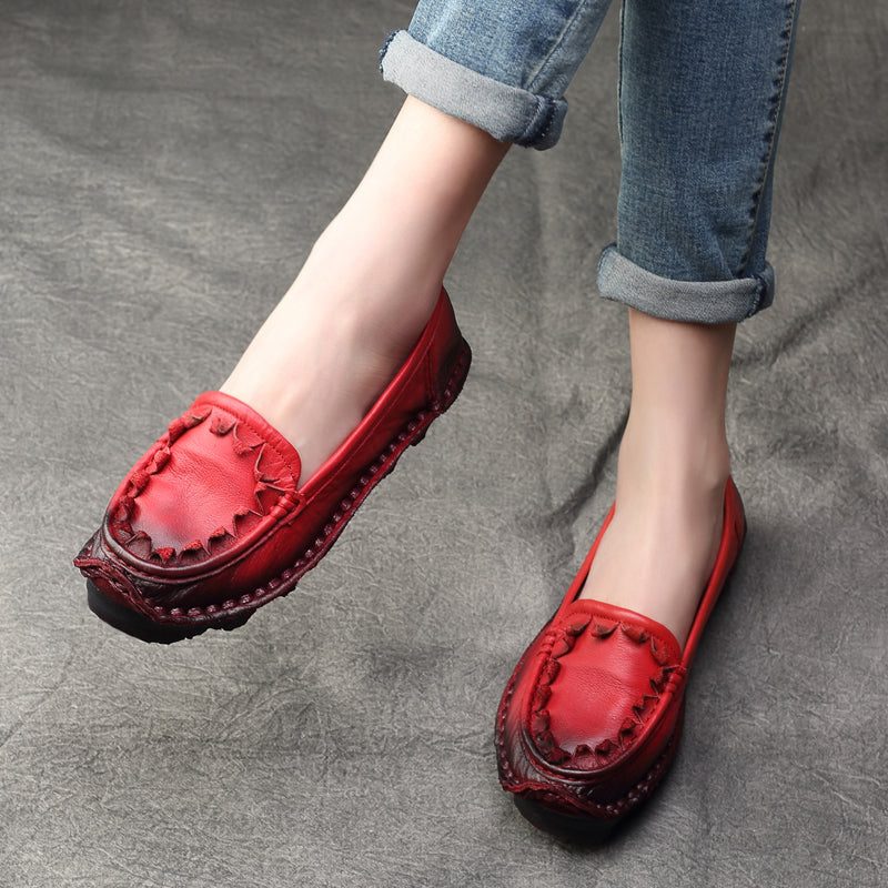 Plus Size Damen Frühling Sommer Retro Leder Loafer