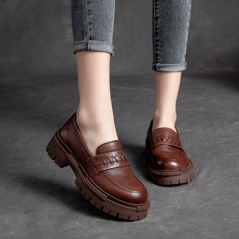 Retro-leder-plateau-freizeitschuhe Für Damen