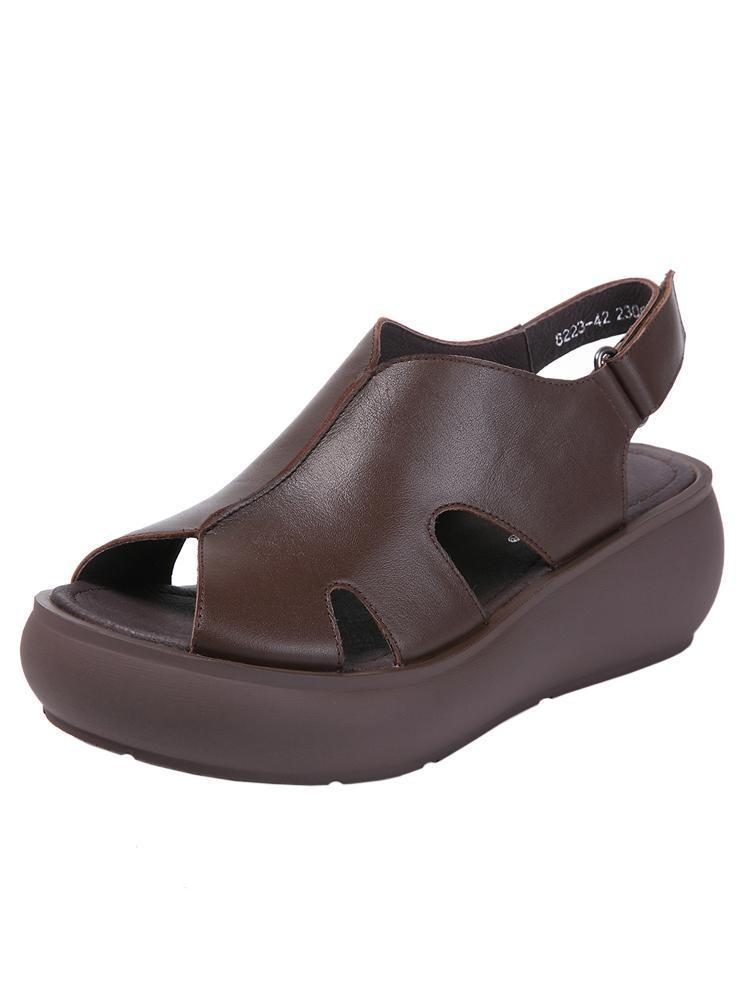 Sommer Retro Leder Wedges Damen Freizeitschuhe